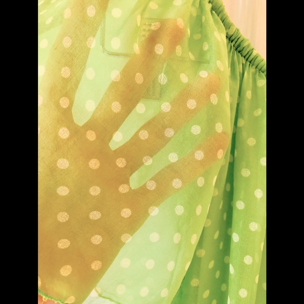 Anthropologie Silk HOST❣️PICKpolkadot lime lined sheer peasant blouson Size Sm